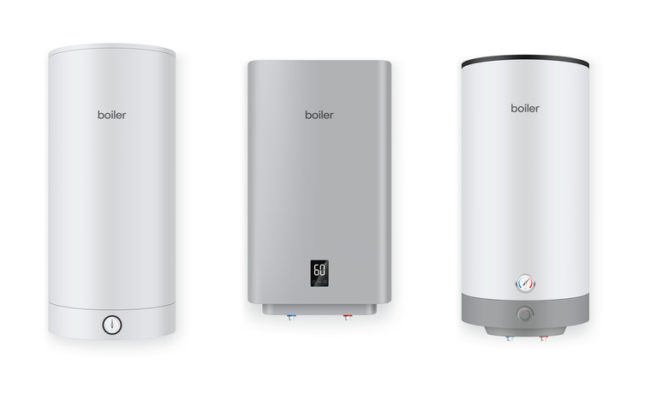 Realistic boiler set vector illustration. Electric water heater for comfortable household isolated boilers water heaters