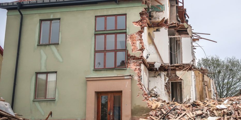 Demolished half building Demolished building